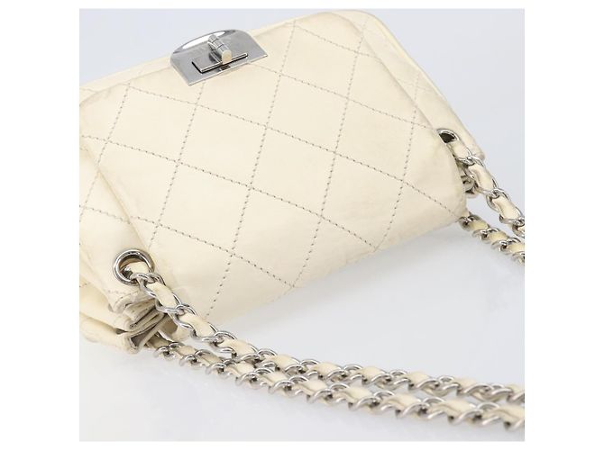 CHANEL Chain Shoulder Bag Leather Beige Silver CC - vista 14