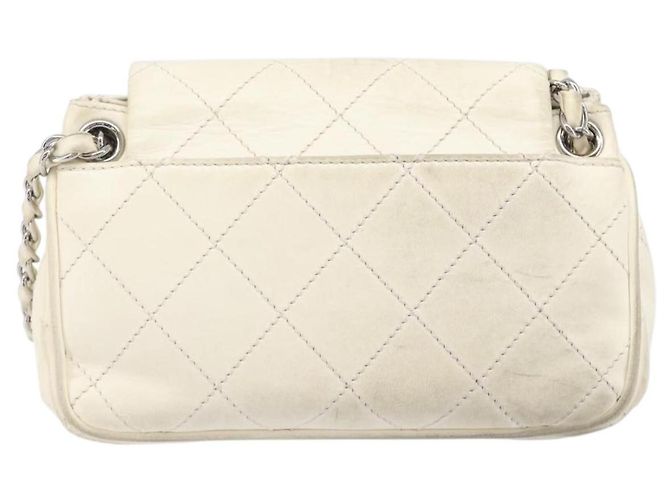 CHANEL Chain Shoulder Bag Leather Beige Silver CC - vista 2