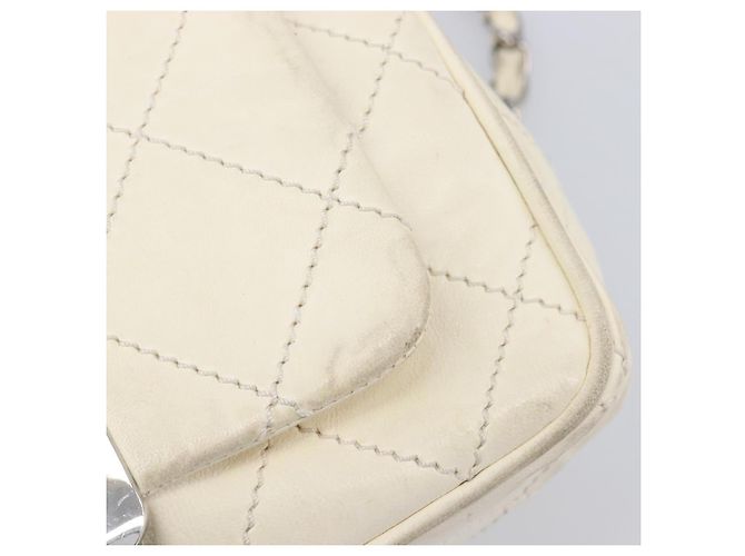 CHANEL Chain Shoulder Bag Leather Beige Silver CC - vista 20