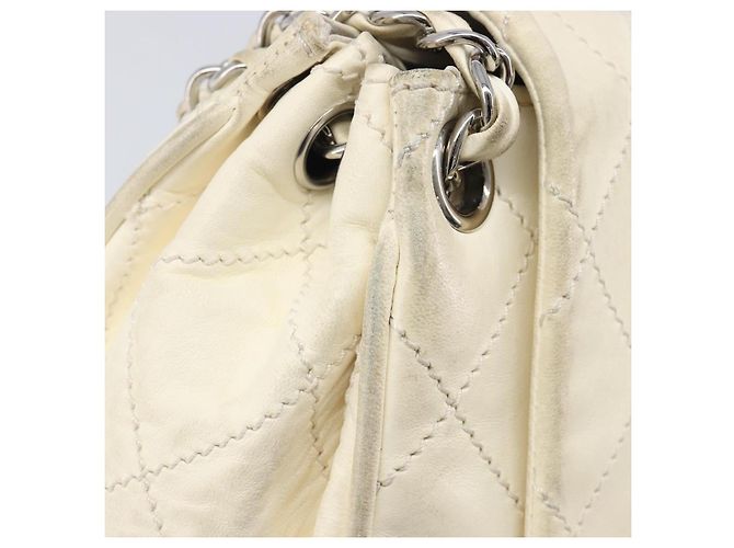 CHANEL Chain Shoulder Bag Leather Beige Silver CC - vista 22