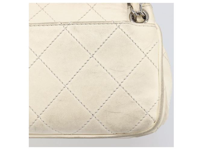 CHANEL Chain Shoulder Bag Leather Beige Silver CC - vista 3
