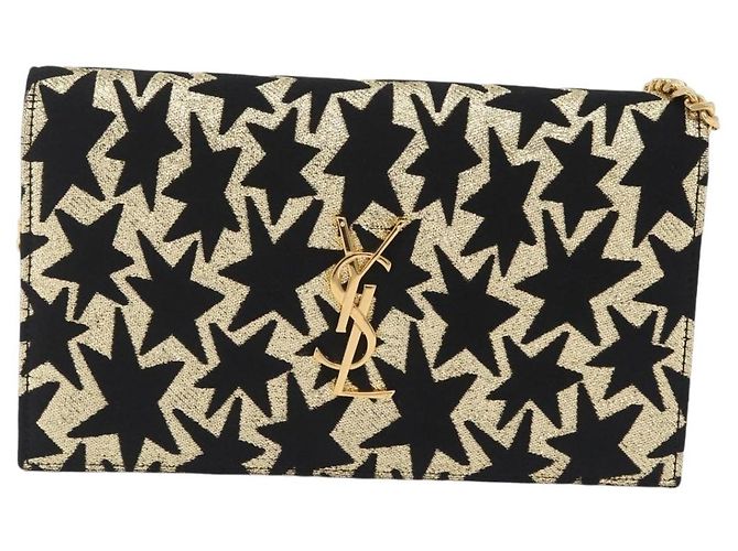 Autre Marque Saint Laurent Wallet On Chain Shoulder Bag Satin Black Gold - vista 13