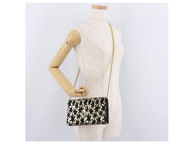 Autre Marque Saint Laurent Wallet On Chain Shoulder Bag Satin Black Gold - vista 30
