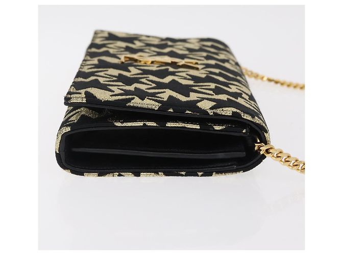 Autre Marque Saint Laurent Wallet On Chain Shoulder Bag Satin Black Gold - vista 4
