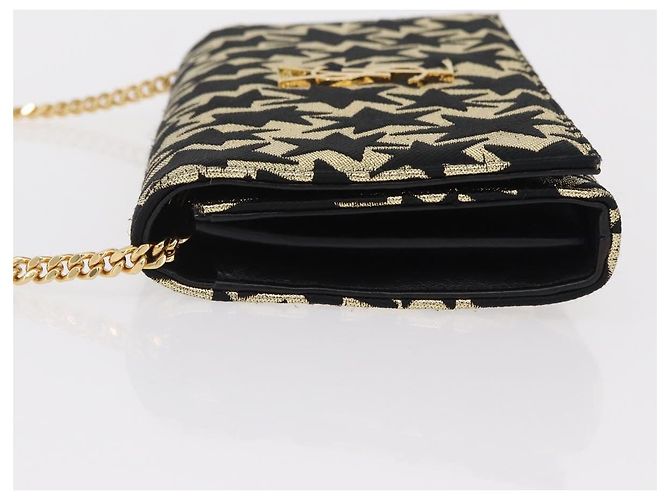Autre Marque Saint Laurent Wallet On Chain Shoulder Bag Satin Black Gold - vista 5