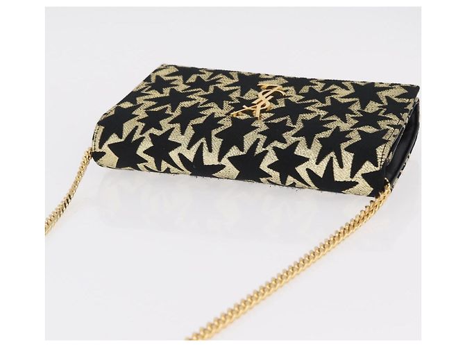 Autre Marque Saint Laurent Wallet On Chain Shoulder Bag Satin Black Gold - vista 7
