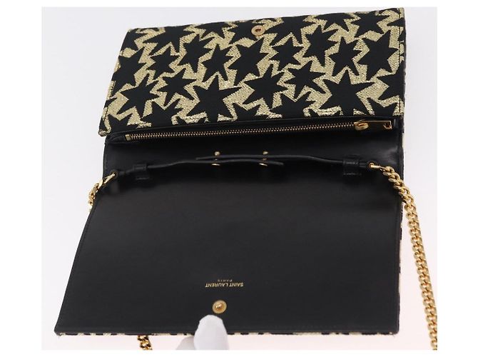 Autre Marque Saint Laurent Wallet On Chain Shoulder Bag Satin Black Gold - vista 9