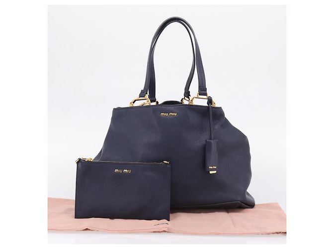 Miu Miu Tote Bag Leather 2way Navy Gold - vista 12