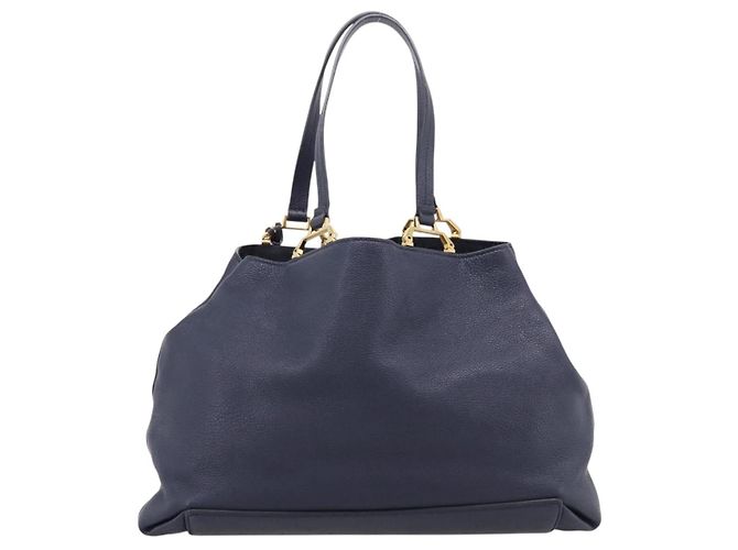 Miu Miu Tote Bag Leather 2way Navy Gold - vista 2