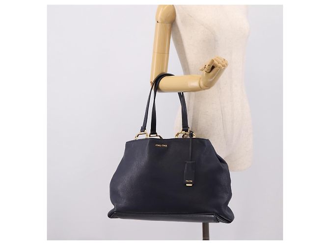 Miu Miu Tote Bag Leather 2way Navy Gold - vista 24
