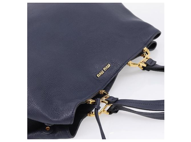 Miu Miu Tote Bag Leather 2way Navy Gold - vista 6