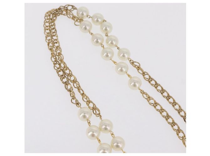 CHANEL Perlenkette Metall Goldfarben Weiß CC - Ansicht 6