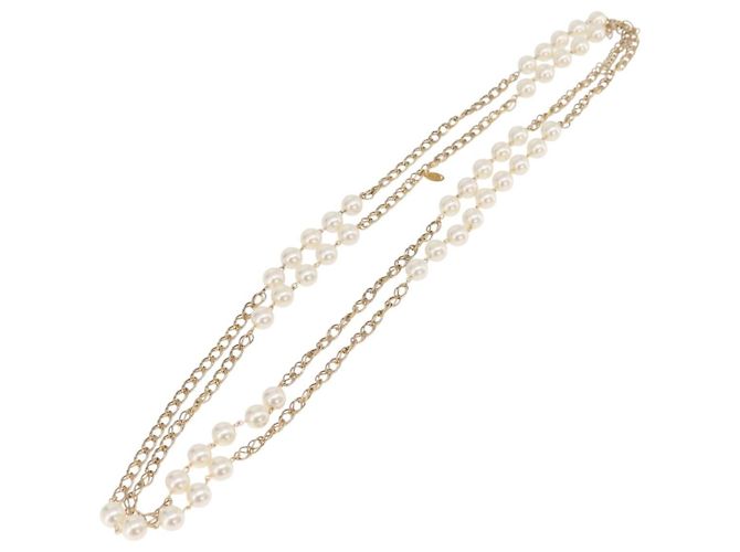 CHANEL Perlenkette Metall Goldfarben Weiß CC - Ansicht 7