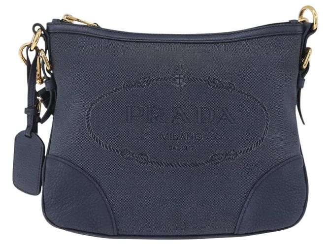 PRADA Shoulder Bag Jacquard Navy Gold - vista 13
