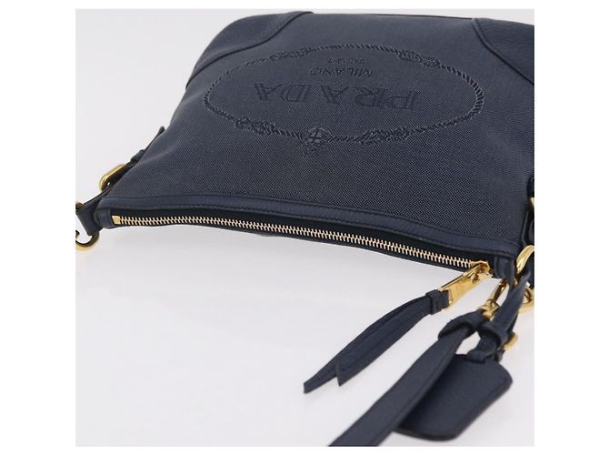 PRADA Shoulder Bag Jacquard Navy Gold - vista 6