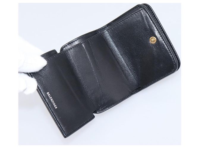 Balenciaga Everyday Compact Wallet Leather Black Gold - vista 9