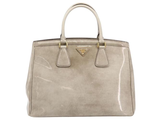 PRADA Hand Bag Patent Beige Gold Tone - vista 13