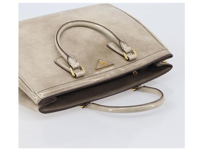 PRADA Hand Bag Patent Beige Gold Tone - vista 6