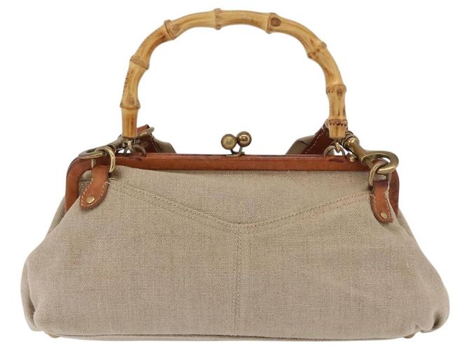 Miu Miu Bamboo Hand Bag Cotton 2way Beige Gold - vista 2
