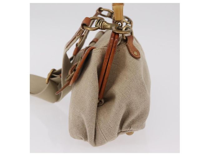 Miu Miu Bamboo Hand Bag Cotton 2way Beige Gold - vista 3