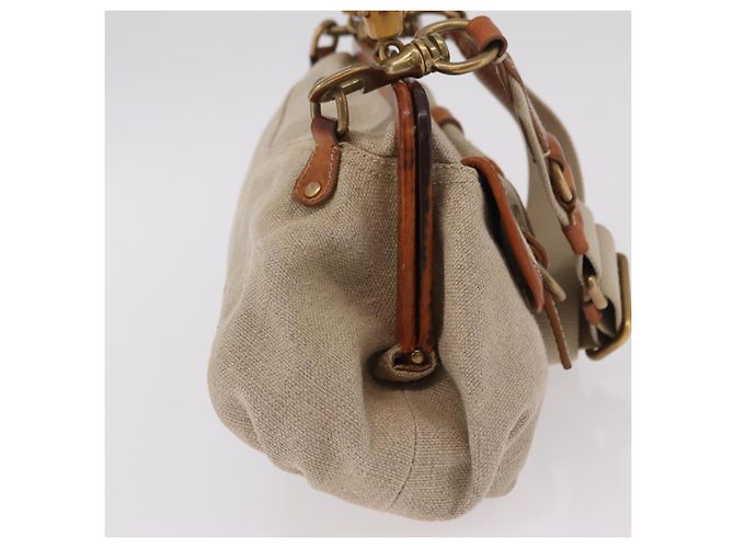 Miu Miu Bamboo Hand Bag Cotton 2way Beige Gold - vista 4