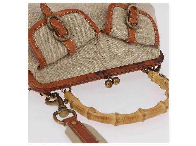 Miu Miu Bamboo Hand Bag Cotton 2way Beige Gold - vista 6