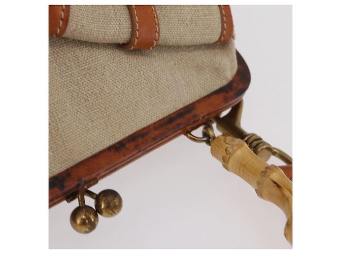 Miu Miu Bamboo Hand Bag Cotton 2way Beige Gold - vista 7