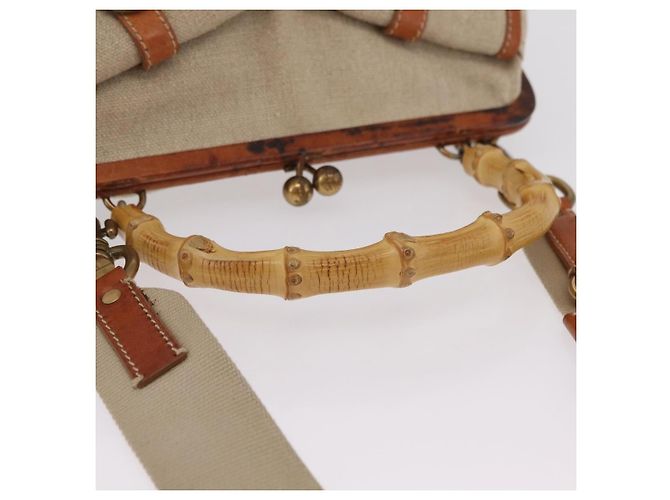 Miu Miu Bamboo Hand Bag Cotton 2way Beige Gold - vista 8