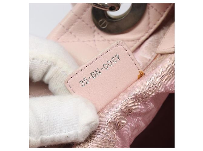 Christian Dior Cannage Lady Dior Hand Bag Lamb Skin Pink Silver - vista 12