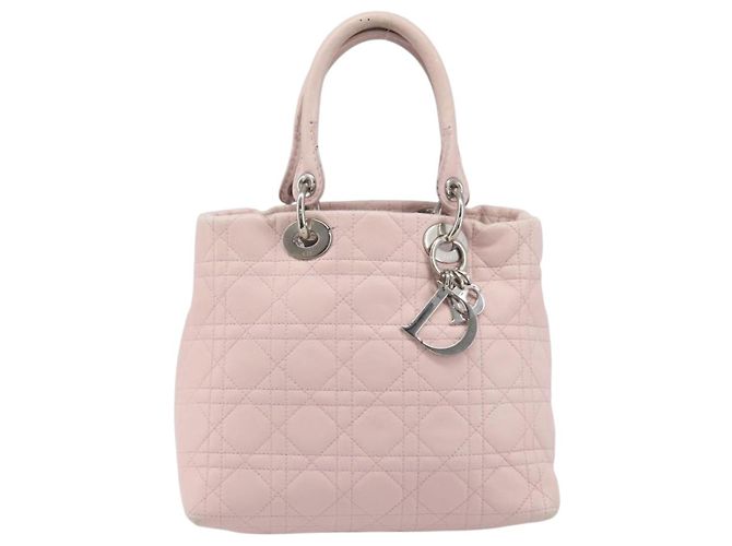 Christian Dior Cannage Lady Dior Hand Bag Lamb Skin Pink Silver - vista 13