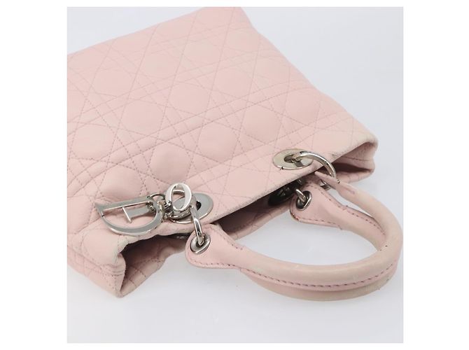 Christian Dior Cannage Lady Dior Hand Bag Lamb Skin Pink Silver - vista 14