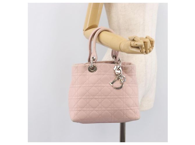 Christian Dior Cannage Lady Dior Hand Bag Lamb Skin Pink Silver - vista 27