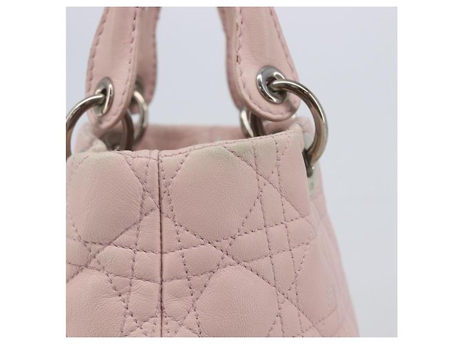 Christian Dior Cannage Lady Dior Hand Bag Lamb Skin Pink Silver - vista 4