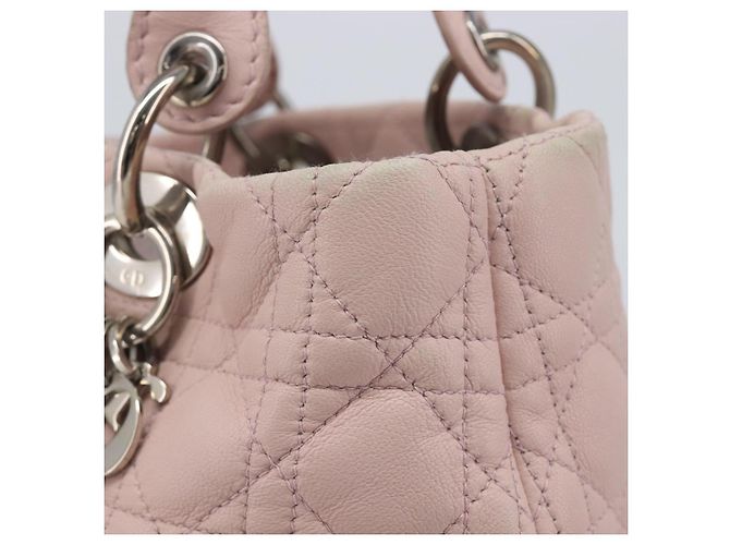 Christian Dior Cannage Lady Dior Hand Bag Lamb Skin Pink Silver - vista 5
