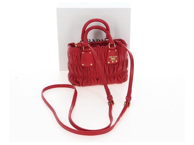 PRADA Hand Bag Leather 2way Red Gold - vista 12