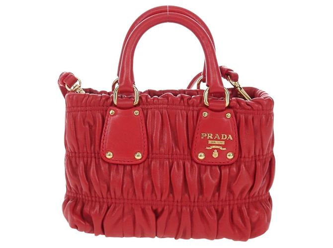 PRADA Hand Bag Leather 2way Red Gold - vista 13