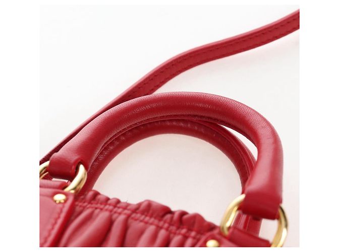PRADA Hand Bag Leather 2way Red Gold - vista 14