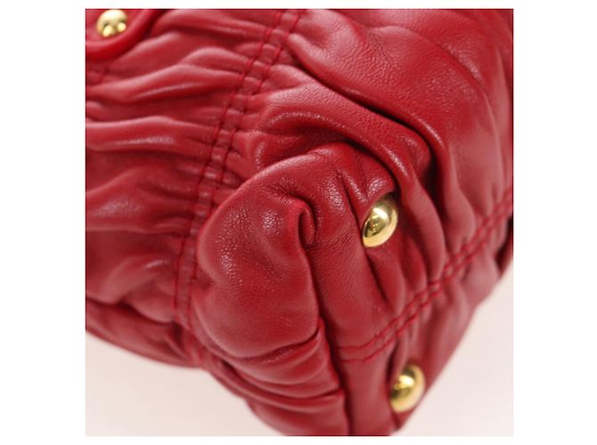 PRADA Hand Bag Leather 2way Red Gold - vista 17