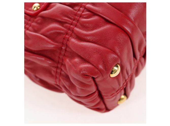 PRADA Hand Bag Leather 2way Red Gold - vista 19