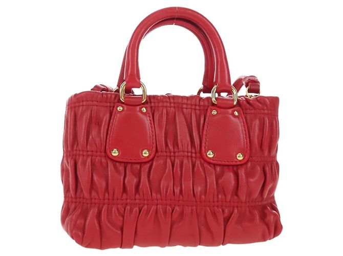 PRADA Hand Bag Leather 2way Red Gold - vista 2