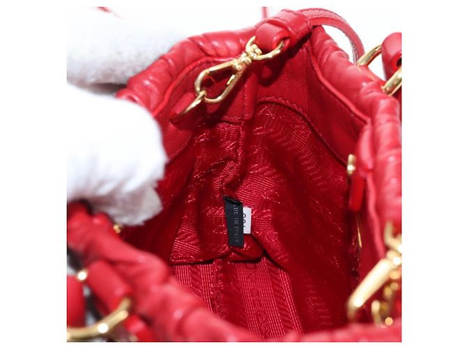 PRADA Hand Bag Leather 2way Red Gold - vista 24