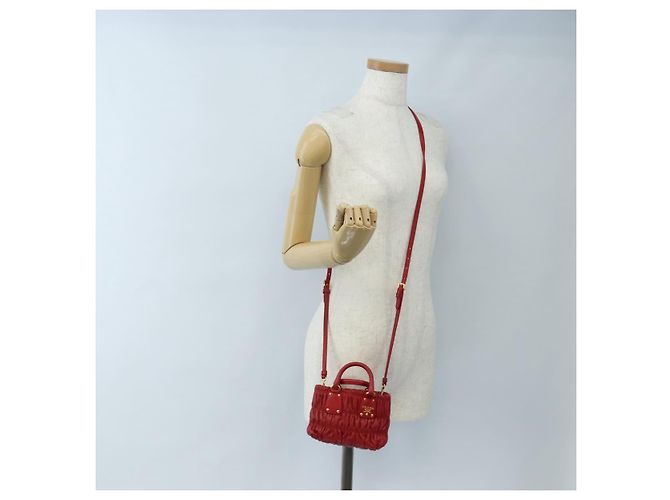PRADA Hand Bag Leather 2way Red Gold - vista 25