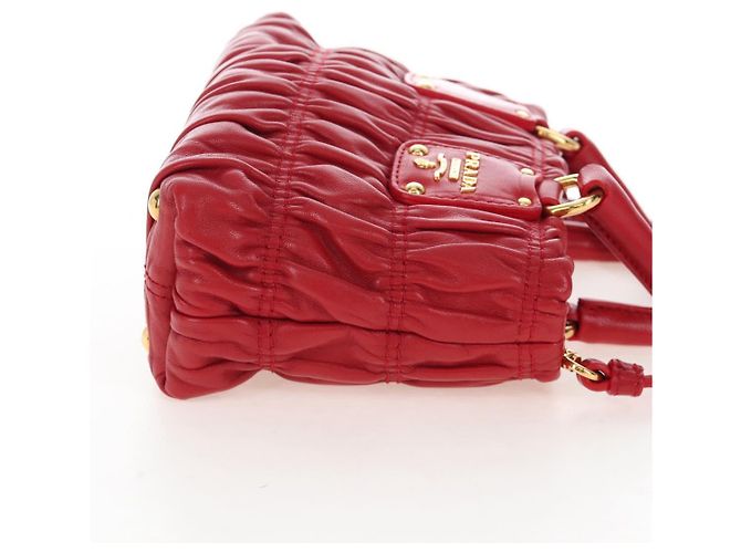 PRADA Hand Bag Leather 2way Red Gold - vista 4