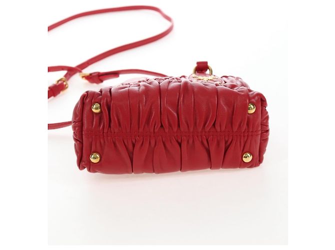 PRADA Hand Bag Leather 2way Red Gold - vista 5