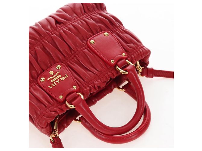 PRADA Hand Bag Leather 2way Red Gold - vista 6