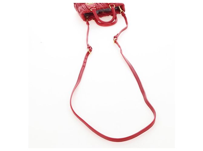 PRADA Hand Bag Leather 2way Red Gold - vista 8