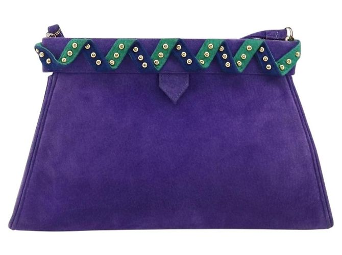 Autre Marque Saint Laurent Shoulder Bag Suede Purple Gold Tone - vista 13