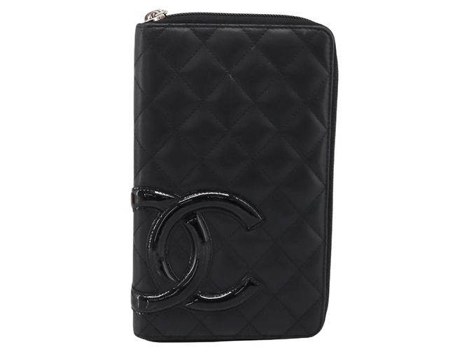 CHANEL Matelasse Cambon Line Long Wallet Leather Black Silver CC - vista 13