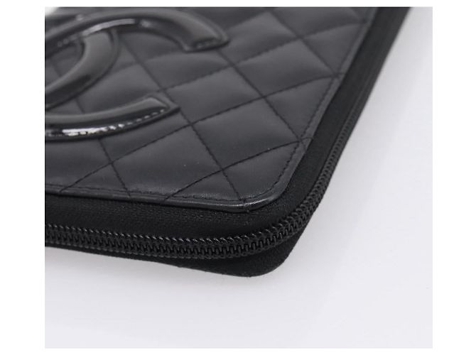 CHANEL Matelasse Cambon Line Long Wallet Leather Black Silver CC - vista 14