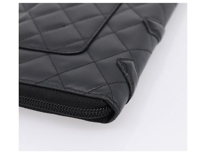 CHANEL Matelasse Cambon Line Long Wallet Leather Black Silver CC - vista 15